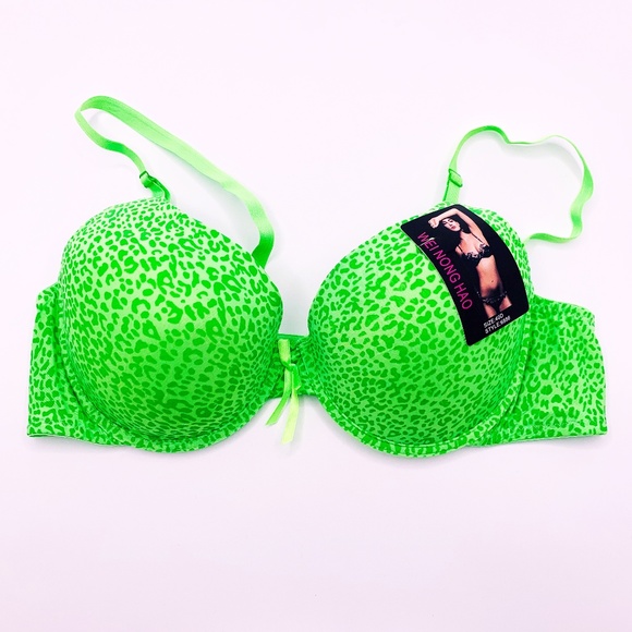 Bra Padded Animal Print Pattern Lime Green - Picture 1 of 5
